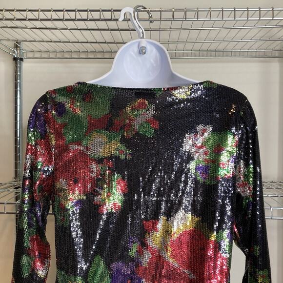 Express Y2K Women’s Shimmery Floral Sequin Tunic Dress Size S Going Out Disco‎ - Picture 10 of 11